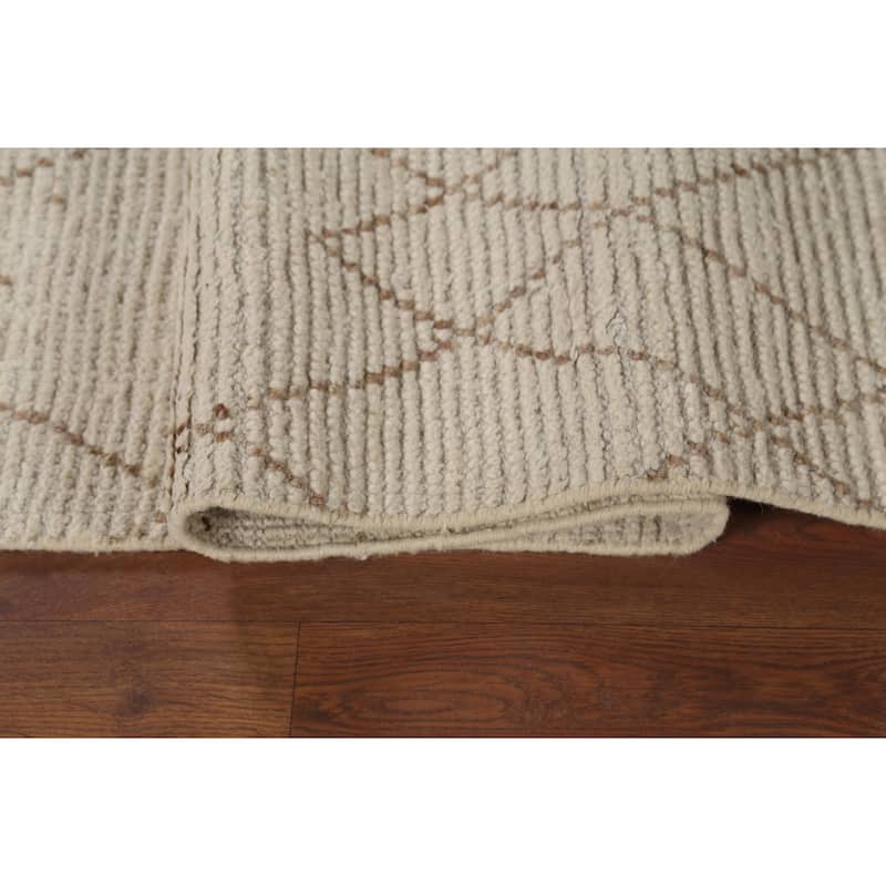 Ivory Striped Moroccan Oriental Runner Rug Handmade Wool Carpet - 3'11"x 13'0"