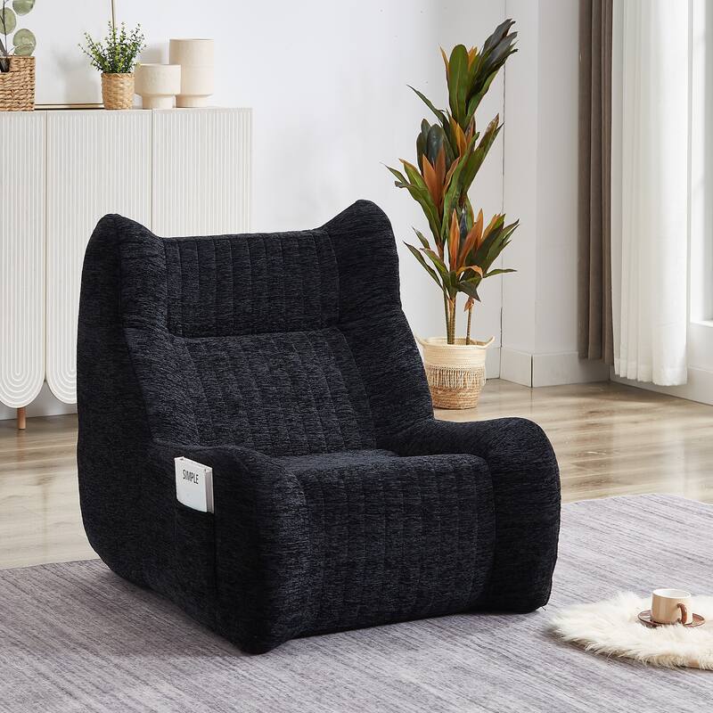 Oversized Comfy Bean Bag Chair with Armrests - Luxurious Chenille Floor Sofa for Living Room & Bedroom (Black) - Multi-Color