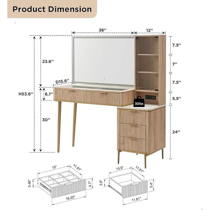 Modern Makeup Vanity Desk with HD Lighted Mirror, Dressing Table