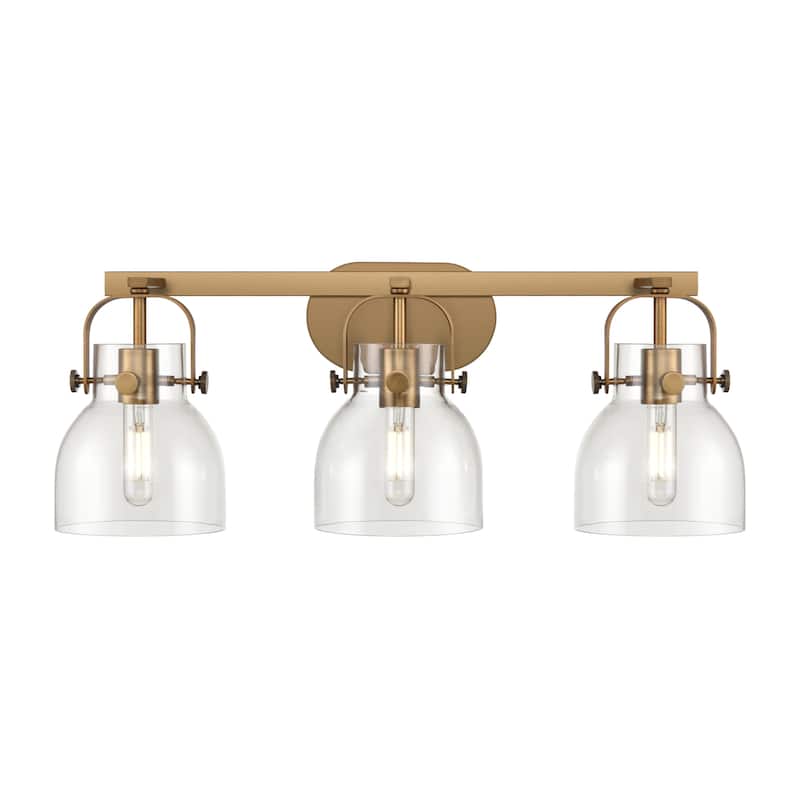 Innovations Lighting 423-3W-10-27 Pilaster II Bell Vanity Pilaster II - Brushed Brass / Clear
