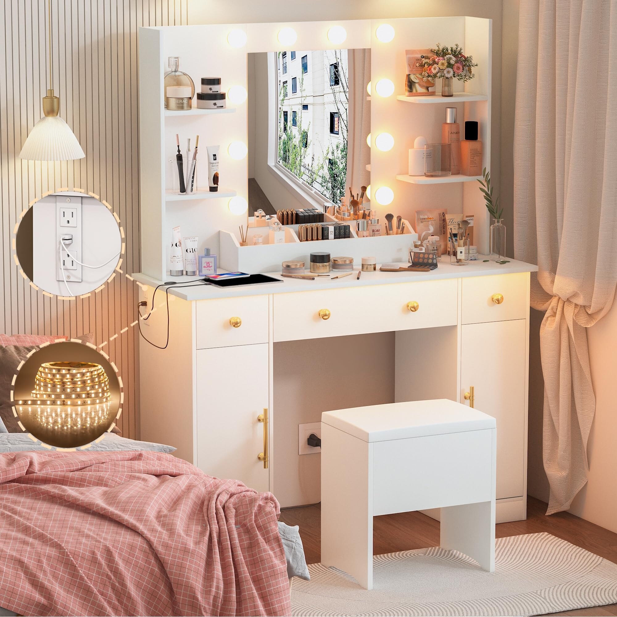 Teenage vanity set with lights hot sale