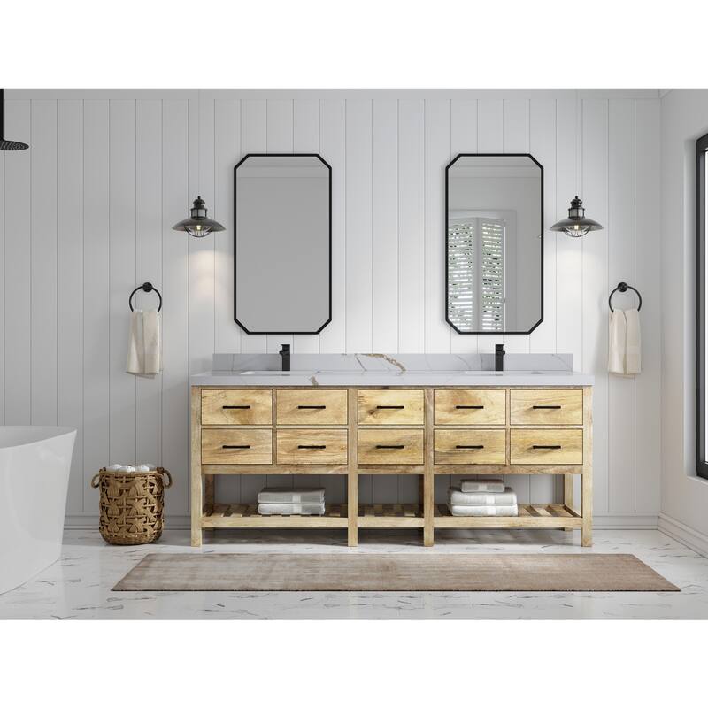 Willow Collections 84 in. W x 22 in. D Parker Mango Double Bowl Sink Bathroom Vanity with Parker Countertop