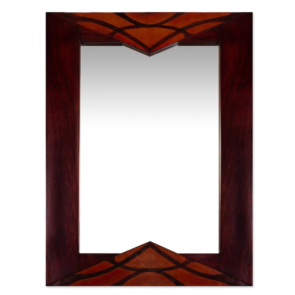 Novica Handmade Introspective Wood And Leather Wall Mirror