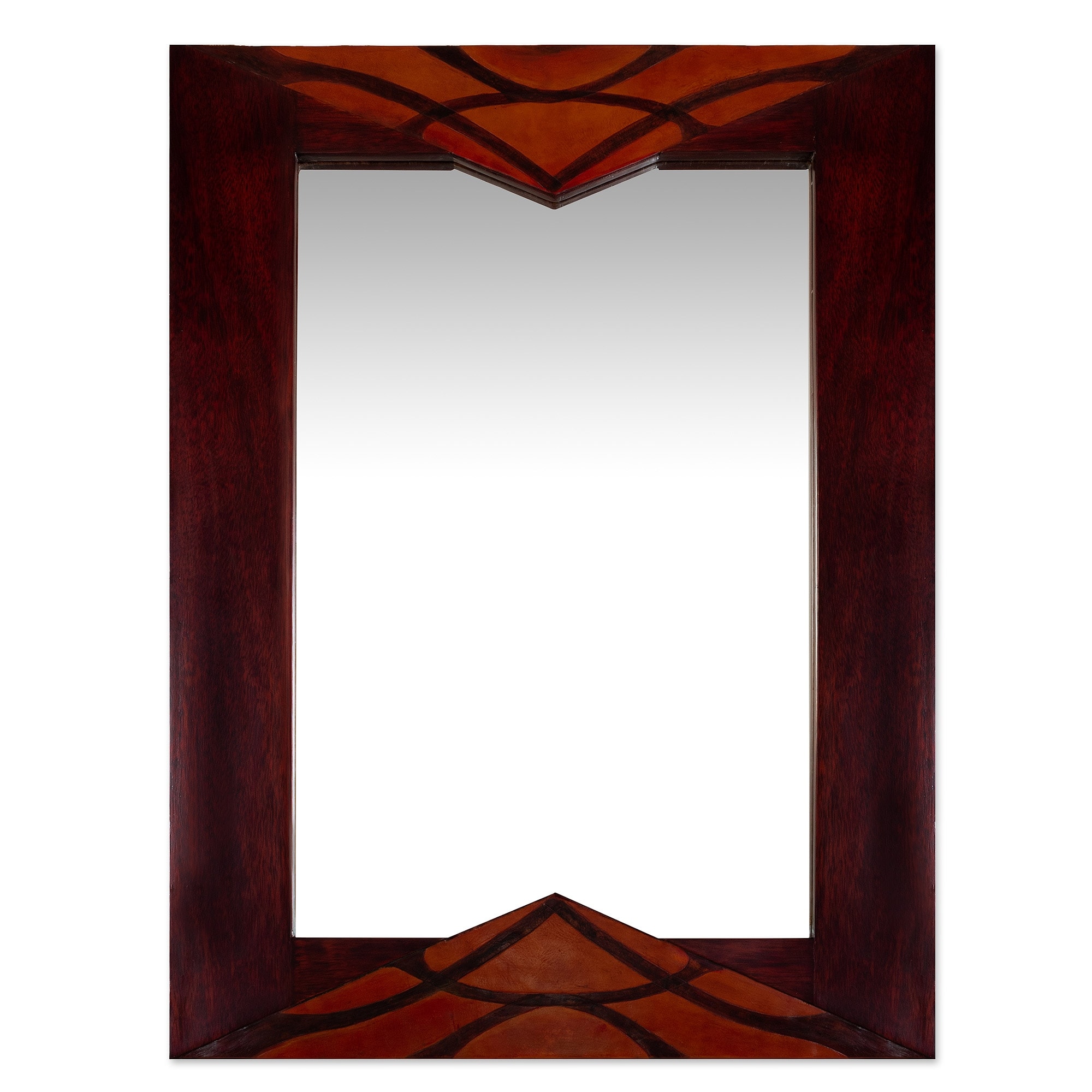 Novica Handmade Introspective Wood And Leather Wall Mirror