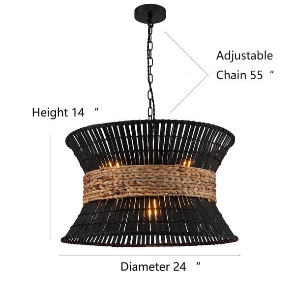 dimension image slide 0 of 2, Umber 4-Light Modern Natural Rattan Pendant Ceiling Fixture Coastal Nautical Chandelier