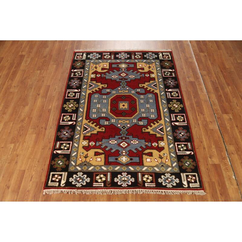 Hand Knotted Oriental 100% Wool Carpet Traditional Geometric Red Viss Area Rug - 5' 9'' X 4' 1''
