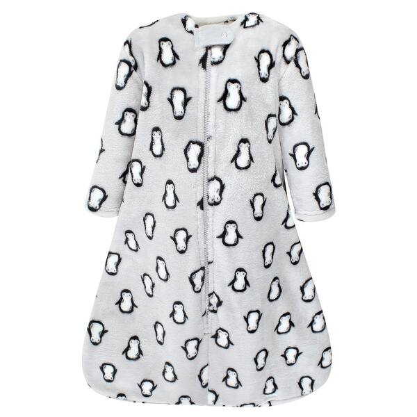 slide 1 of 1, Hudson Baby Plush Long-Sleeve Sleeping Bag, Sack, Blanket, Gray Penguin 0-6 Months - Long-Sleeve Gray Penguin