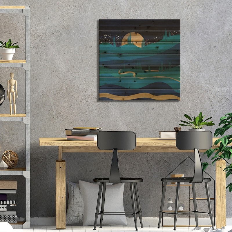 Mountain Road Under The Moonlight Print On Wood by Little Dean - Multi-Color