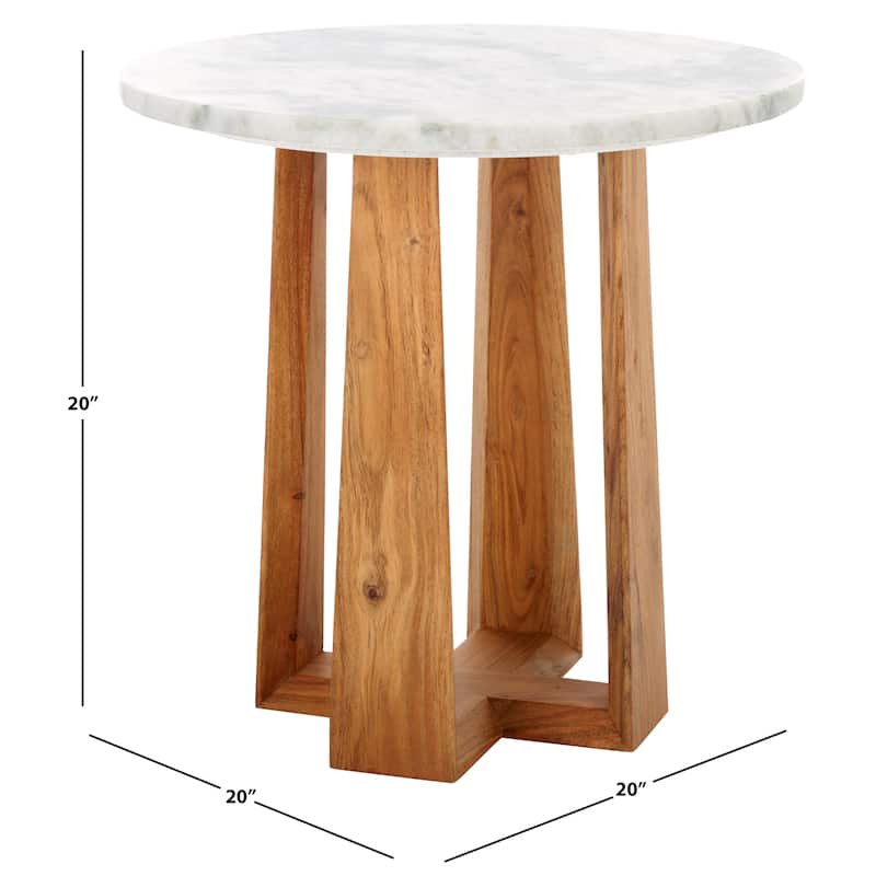 SAFAVIEH Couture Trenton Marble Top Accent Tabl - 20"W x 20"D x 20"H - White/Natural
