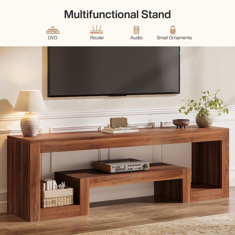63-Inch TV Stand for 55/60/65-Inch TVs, Farmhouse Entertainment Center with Open Storage Shelves