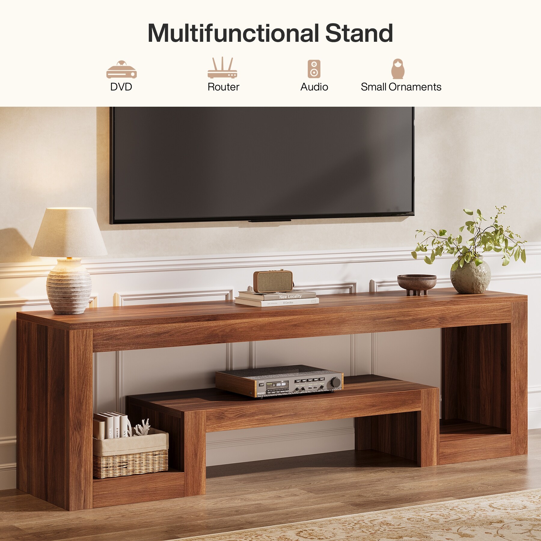 63-Inch TV Stand for 55/60/65-Inch TVs, Farmhouse Entertainment