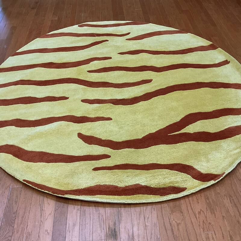 HERAT ORIENTAL Handmade Zebra Stripe Wool Rug - 8' x 8' - Yellow/Maroon
