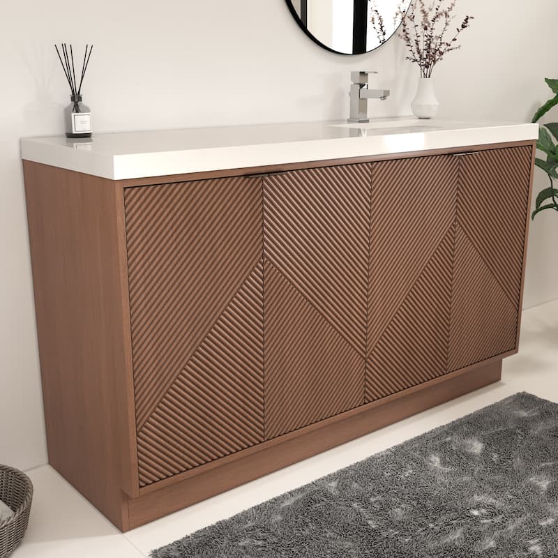Milano 60" Freestanding Bathroom Vanity with Right White Sink