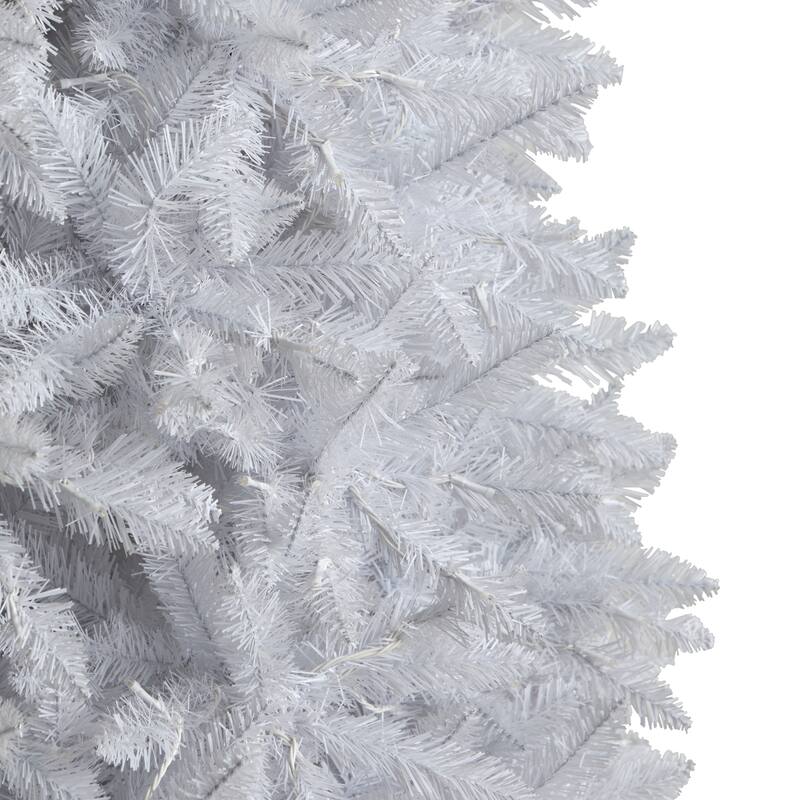 10ft White Christmas Tree Pre-Lit - Slim Artificial Tree with 800 Warm Lights & Bendable Branches - Holiday Decor - 120