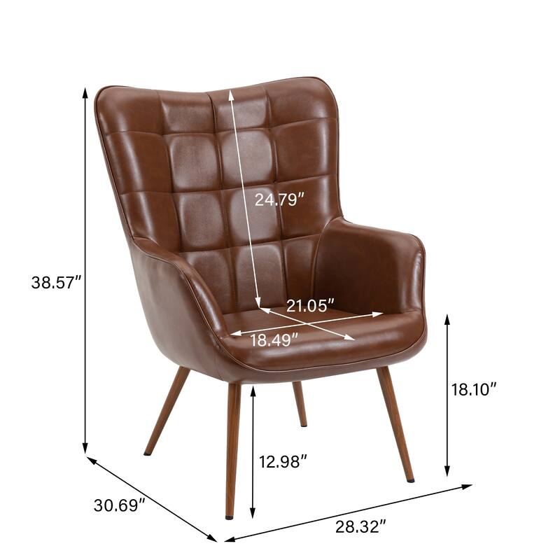 Vintage Wingback Chair Tufted Button PU Leather Accent Chair