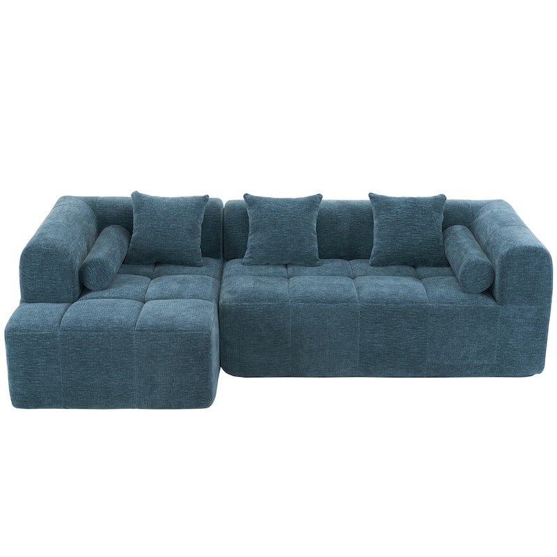 101.2" Chenille Sectional Sofa Full Compressed Sofa Modular Sofa Couch with 2 Side Pockets, Free Combined Sofa
