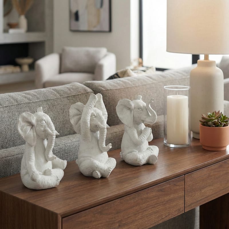 Decorative Resin Elephant Figurines with Yoga Poses - Set of 3, 8"