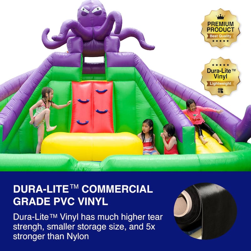 HeroKiddo Octopus Inflatable Bounce House Water Park for Toddlers & Kids with Dual Lane Slide & Air Blower, Indoor Outdoor Play
