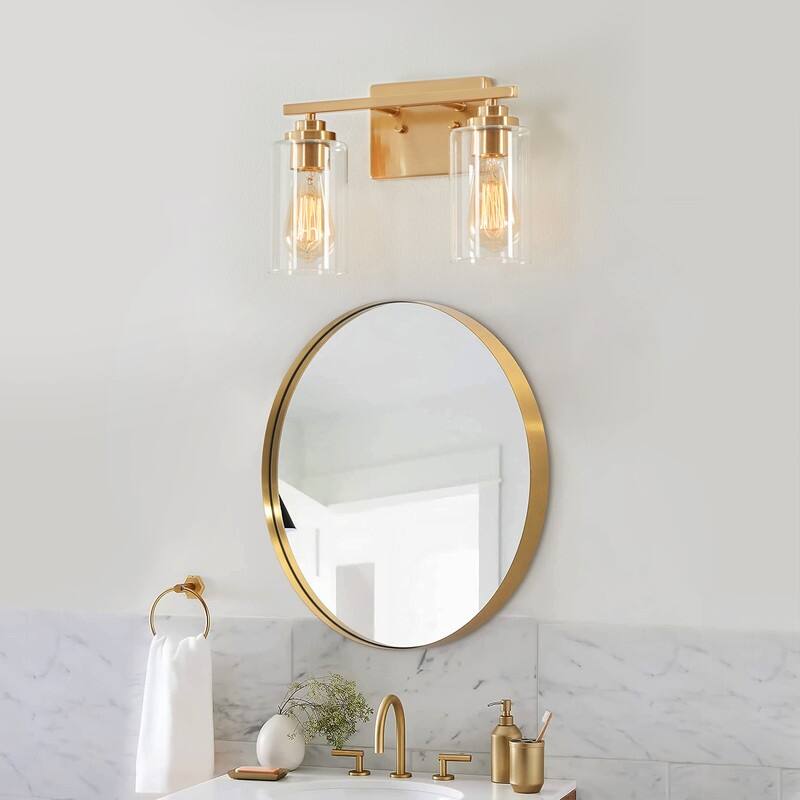 KAWOTI 2-Light Dimmable Bathroom Vanity Light with Clear Glass Shade