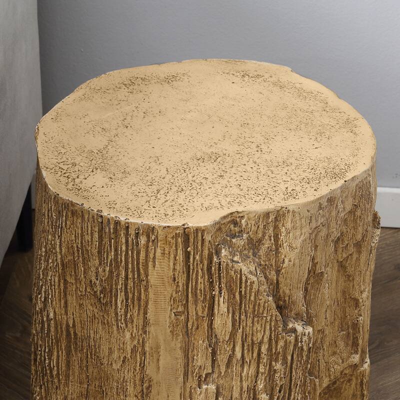 HOMCOM Decorative Side Table with Round Tabletop, Tree Stump Shape End Table with Wood Grain Finish, for Indoors and Outdoors
