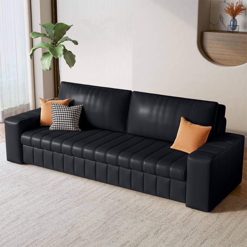JASIWAY Modern Upholstered Loveseat Sleeper Sofa Bed with Storage - Black-59.06"