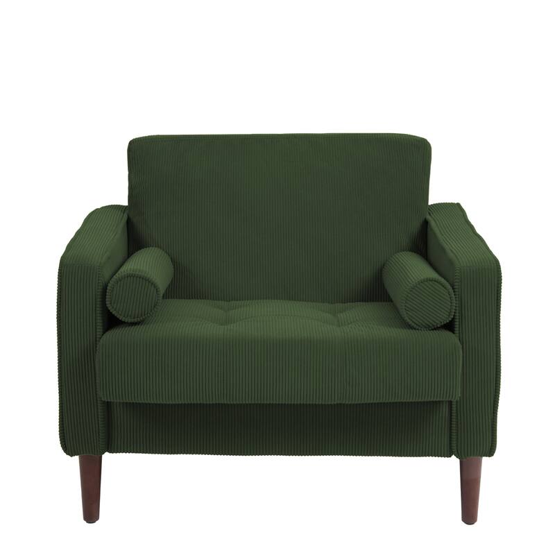 Modern Upholstered Corduroy Wide Armchair with Bolster Pillows