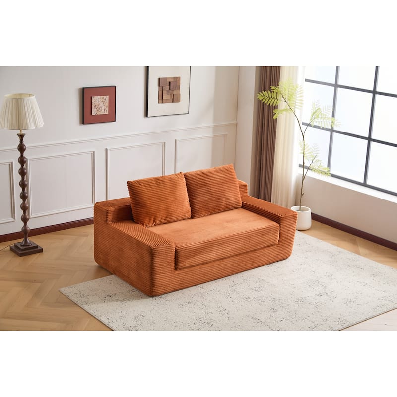 Loveseat Sofa Bed with Reversible Cushions - Deep Seat Corduroy Couch, No Assembly Required for Bedroom/Living Room