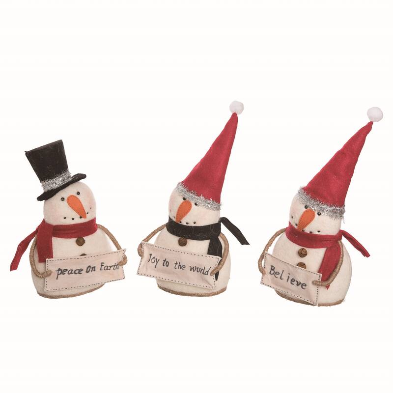 Transpac Felt Snowman w/Sign Figurine Set of 3 Christmas Home Decorations