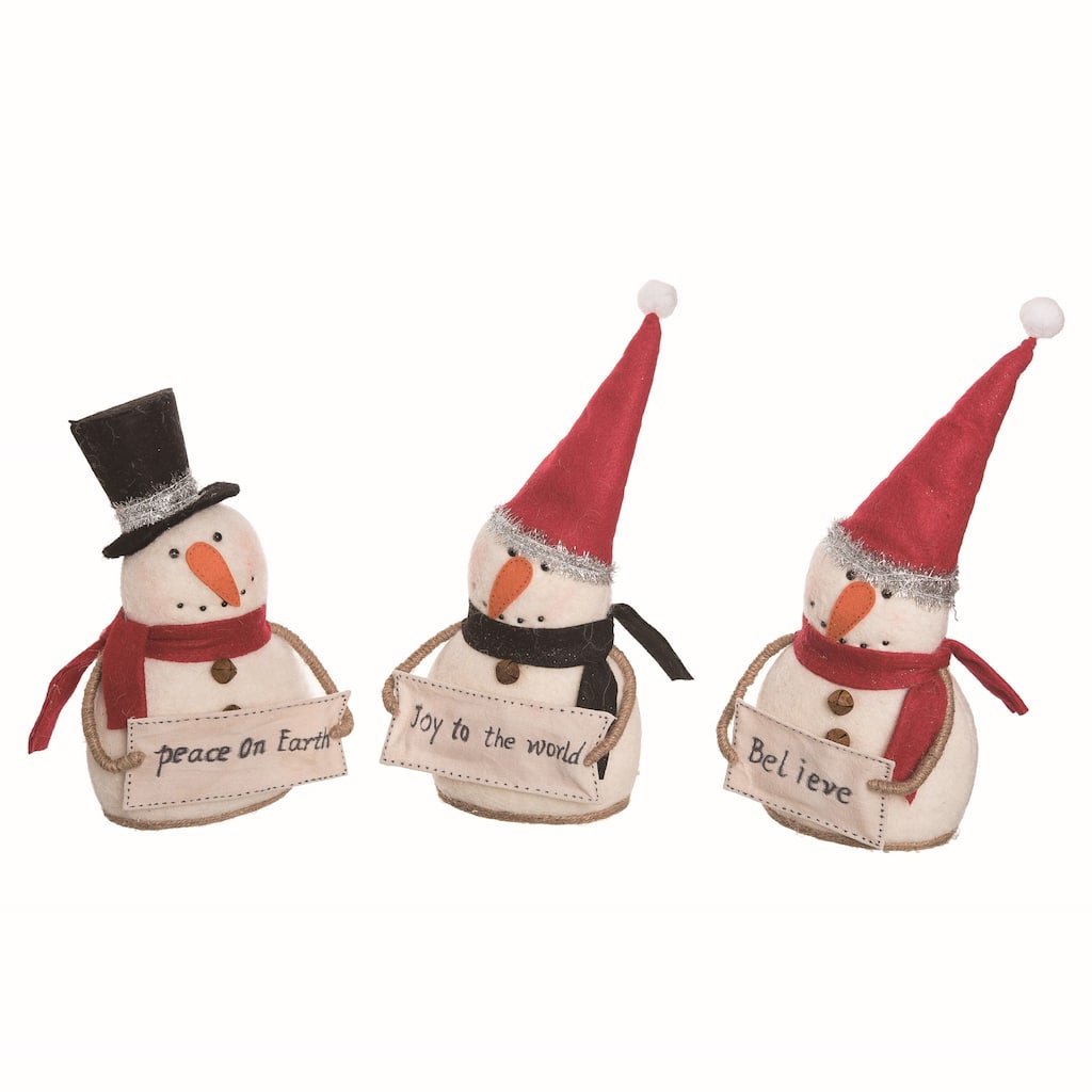 Transpac Felt Snowman w/Sign Figurine Set of 3 Christmas Home Decorations