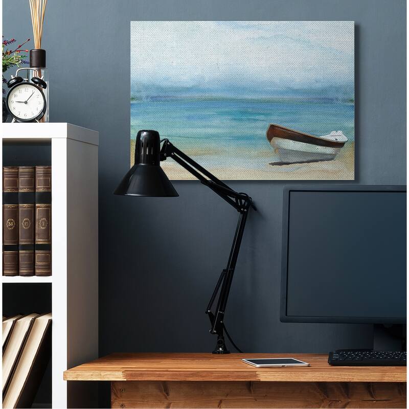 Stupell Lake Boat Landscape Blue Green Watercolor Painting Canvas Wall Art