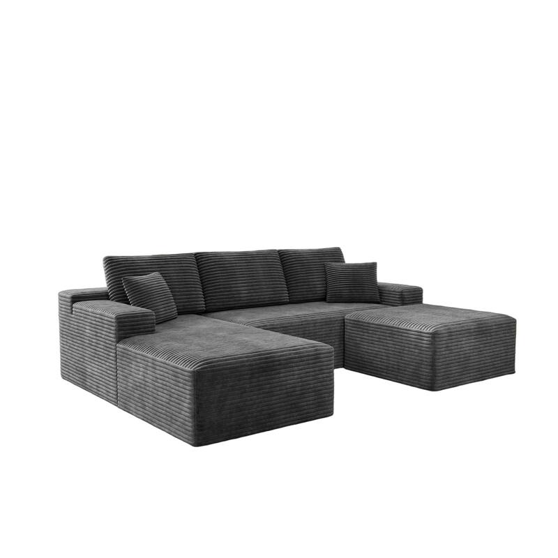Roomfitters 104.3" Modular Sectional Sofa, 3-Piece Compressed Cloud Couch, No Assembly Required, Plush Corduroy, Grey