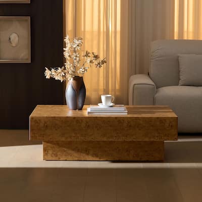 43.31 Inch Burl Wood Pattern Coffee Table,Rectangle Mid-Century Modern Table for Living Room