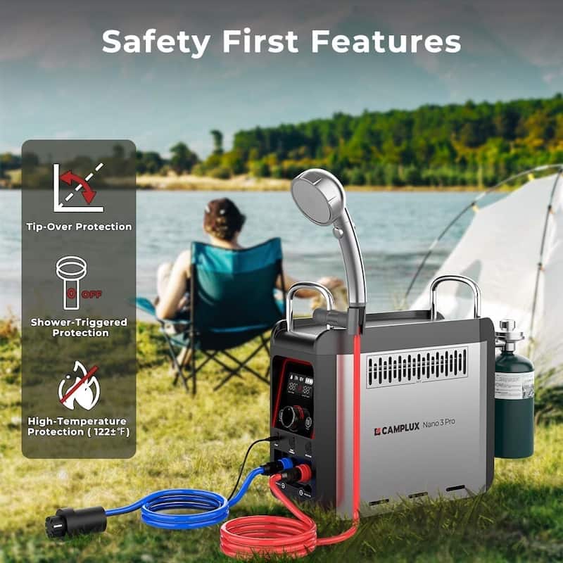 CAMPLUX 0.8GPM 20,500 BTU Portable Propane Water Heater with 4000mAh Rechargeable Built-in Li-ion Battery,Outdoor Camping Shower