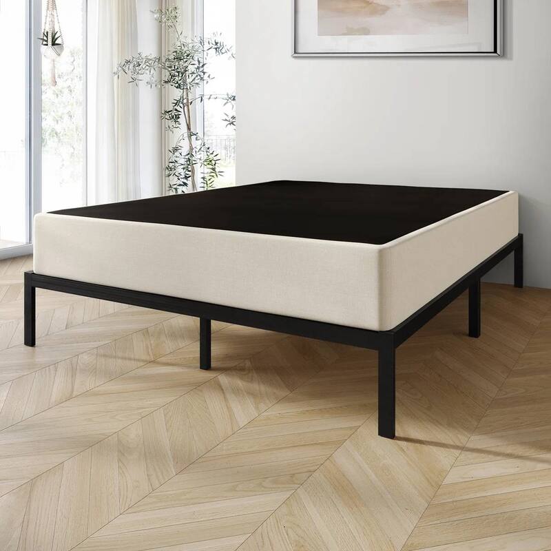 Warm Grey Metal Box Spring Mattress Foundation with Cover