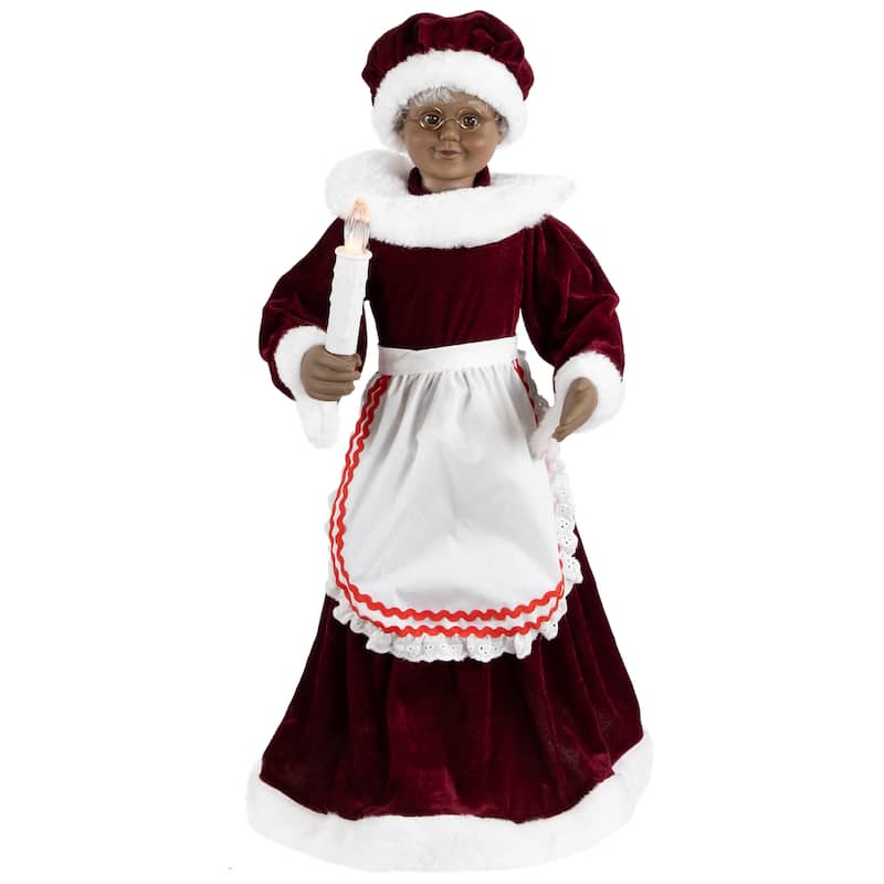 Animated and Musical African American Mrs. Claus with Lighted Candle Christmas Figure - 24"