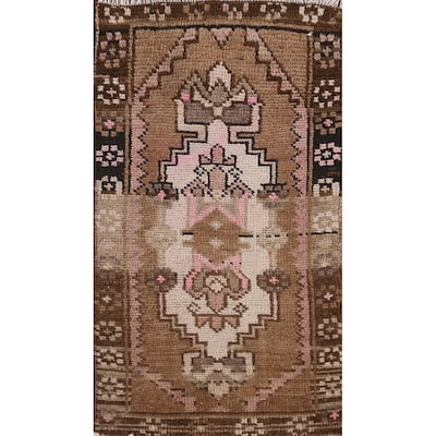 Hand Knotted Oriental 100% Wool Carpet Transitional Tribal Brown Anatolian Area Rug - 2' 8'' X 1' 5''