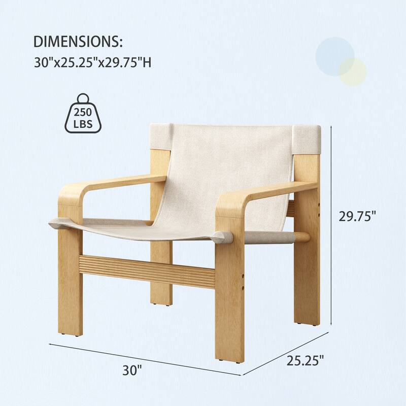 Oak Frame Mid-Century Accent Chair with Washable Linen Upholstery and Wide Armrests（250lb Capacity）