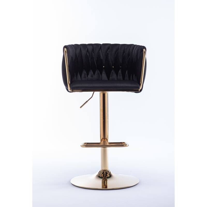 Adjustable Swivel Bar Stools Velvet Accent Chairs Set of 2 with Mechanical Lifting, Golden Footrest and Base for Kitchen, Pub