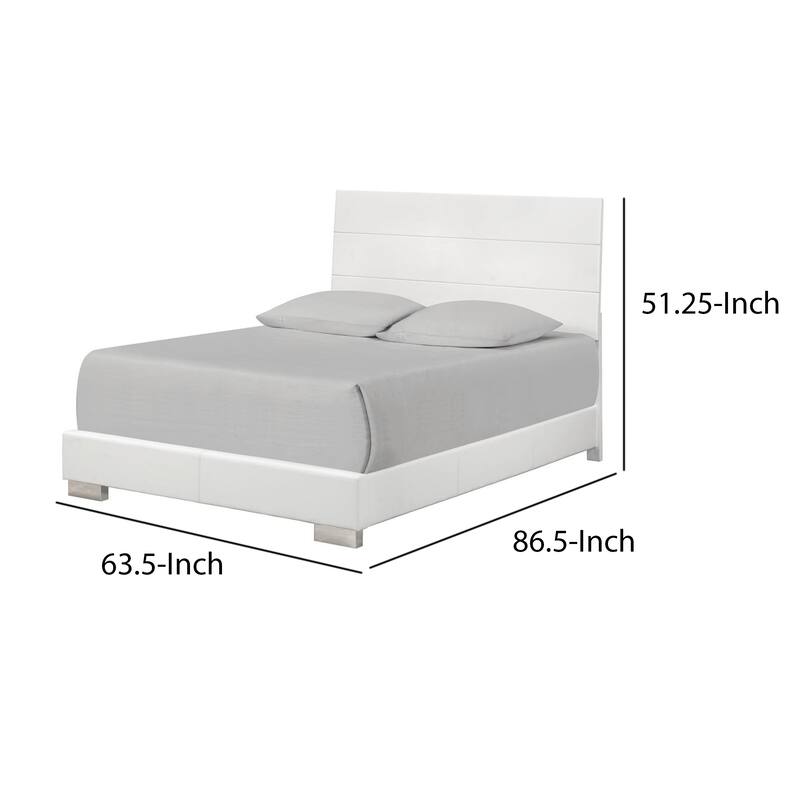 Wooden Queen Size Bed with Plank Style Headboard, White