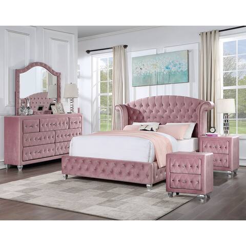 Vyvi Glam Pink 5-piece Upholstered Bedroom Set by Furniture of America