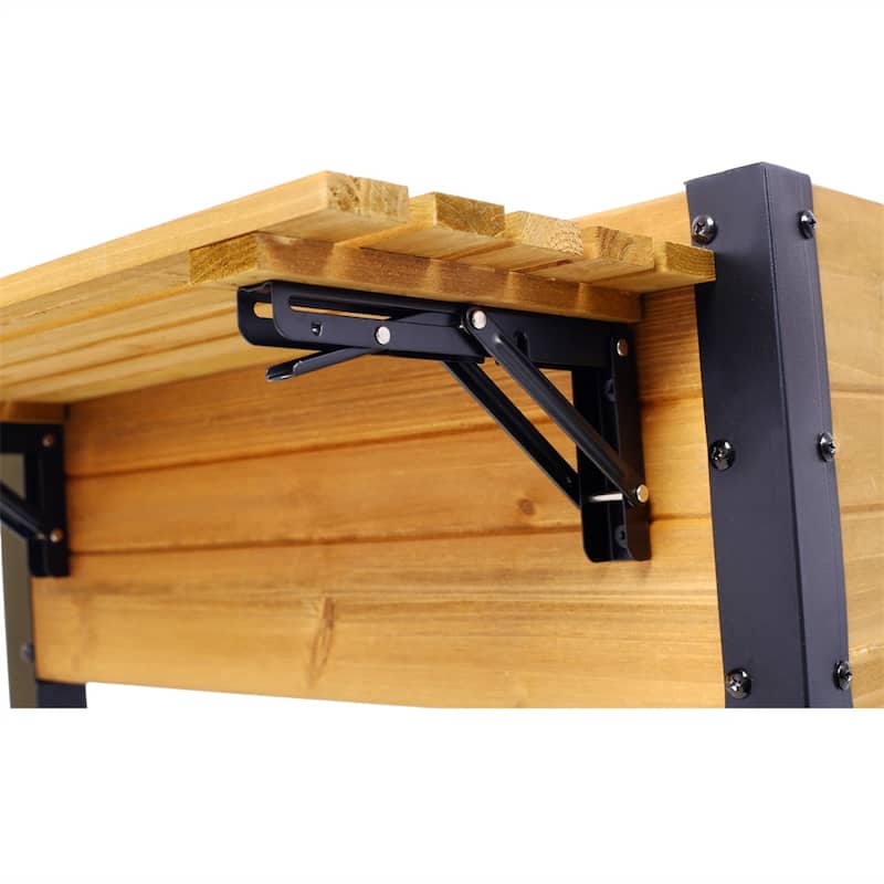 Raised Garden Bed,Metal Leg Wood Planter Boxes w/Folding Storage Shelf