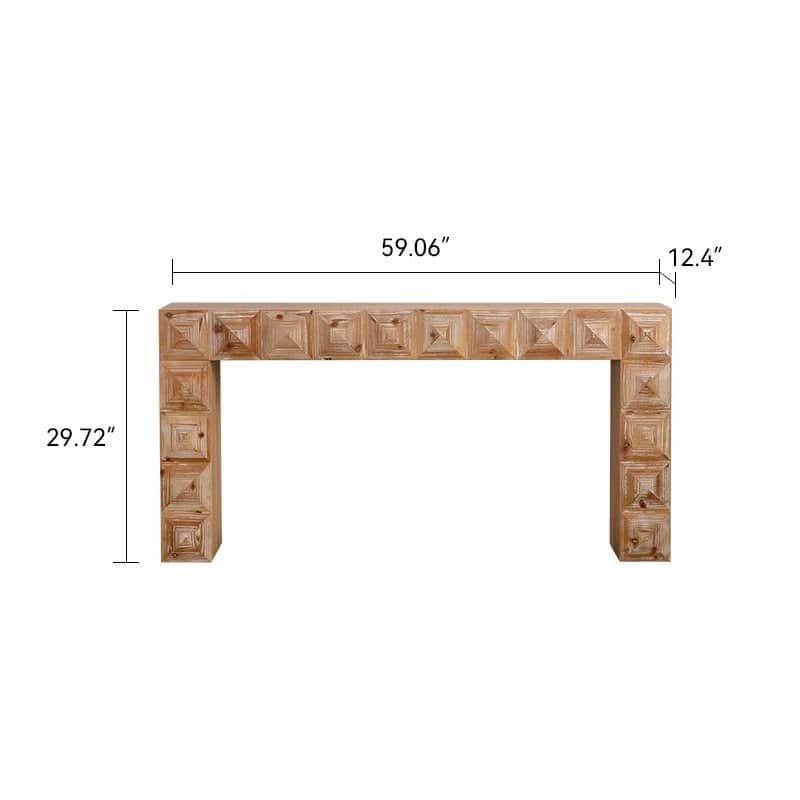 59.06" Rustic Geometric Relief Console Table - Solid Wood & MDF Entryway Table with 3D Carved Details for Living Room/Hallway