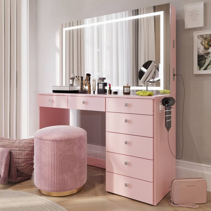 Boahaus Makeup Vanity Desk with LED Mirror & Bluetooth Speakers
