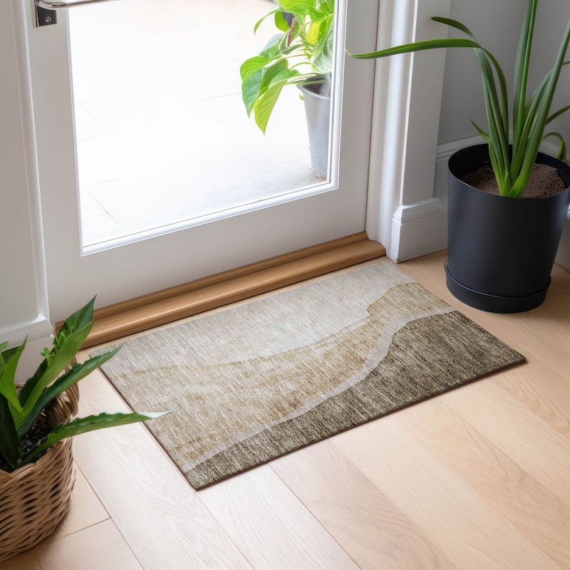 Machine Washable Indoor/ Outdoor Chantille Modern Abstract Rug - Brown - 1'8" x 2'6"