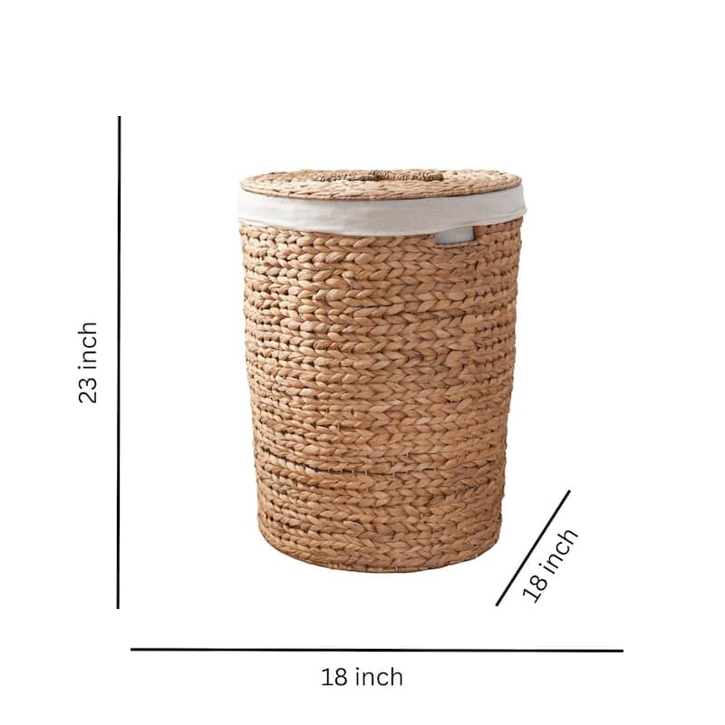 Ludmilla Round Tall Water Hyacinth Woven Wicker Laundry Hamper with Lid