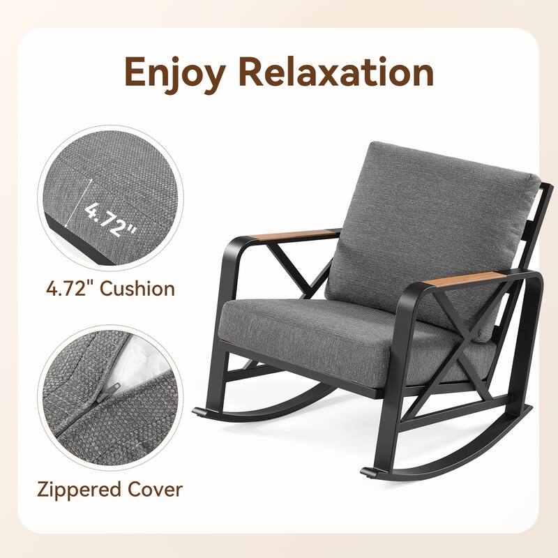 2-person Outdoor Rocking Chair Set With Table And Cushions