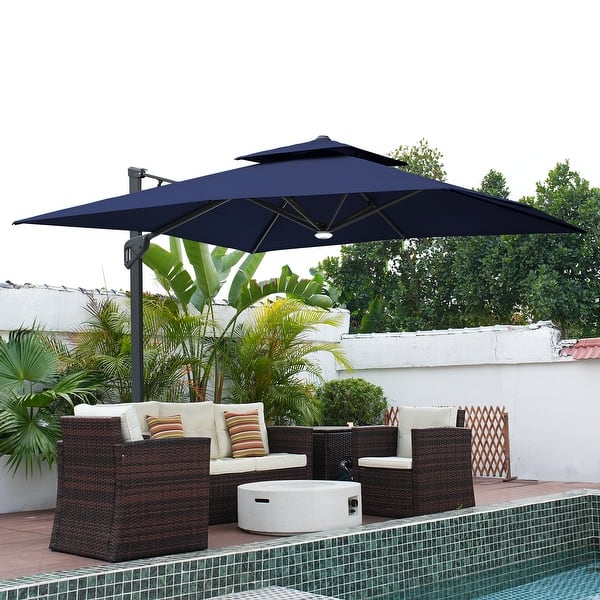 costway 10ft square patio offset cantilever umbrella 360 degree tilt Costway 10 ft Offset Hanging Umbrella with Base Patio Cantilever Umbrella 360 Rotation Turquoise