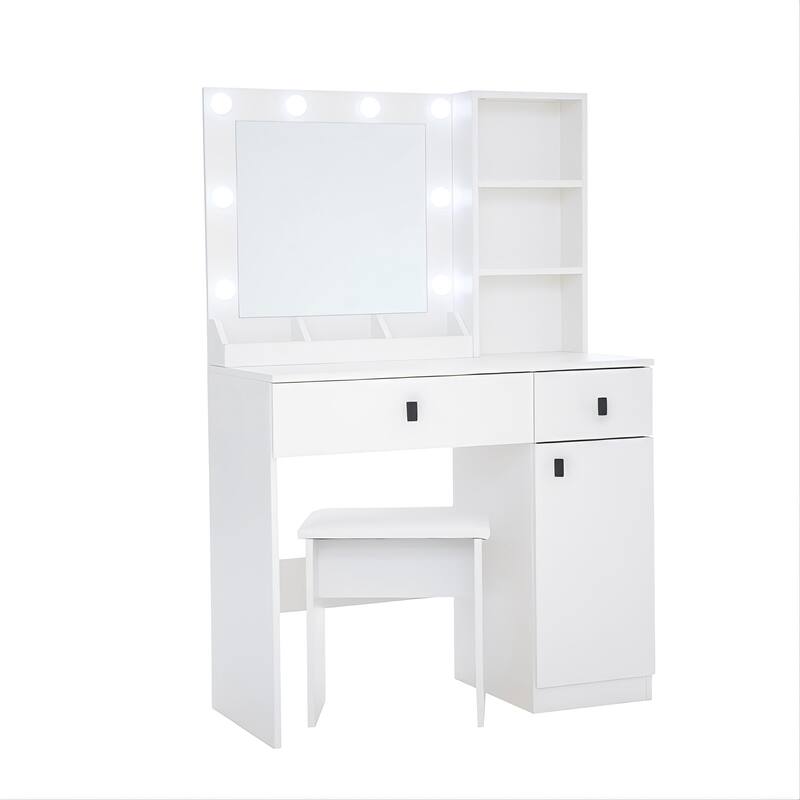 White Makeup Vanity Desk with 3 Brightness Levels, Ample Storage, and Sleek Modern Design for Bedrooms