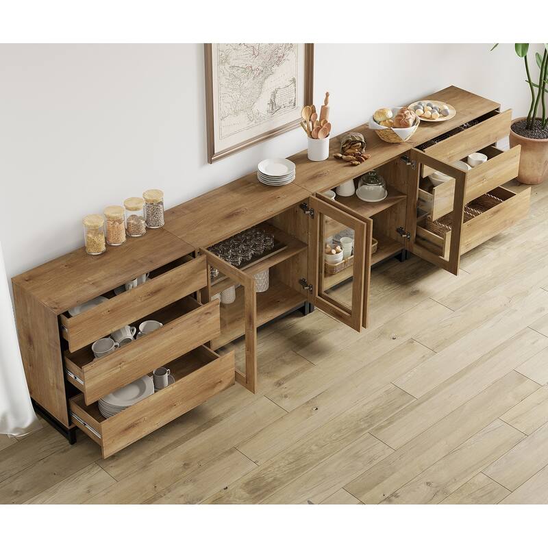 4-in-1 TV Stand for 120" TVs, TV Console with Glass Doors & 6 Drawers