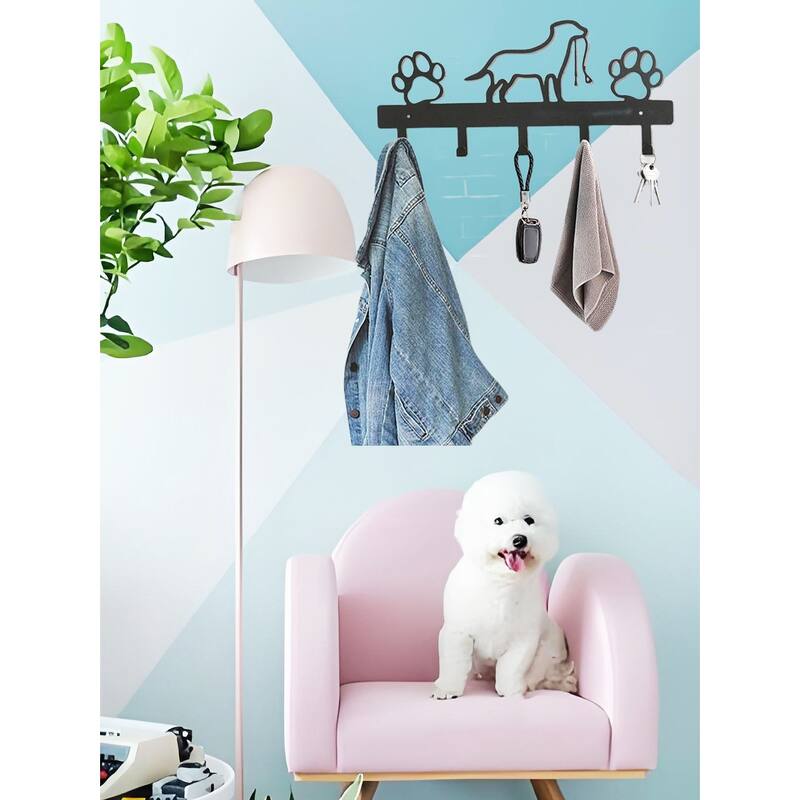 Black Metal Paw Wall Rack for Keys Coats Leashes Towels - 12.5" L x 6" H